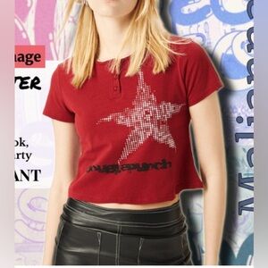 Women's (Junior) Summer Henley Neckline Short Sleeve Crop Top